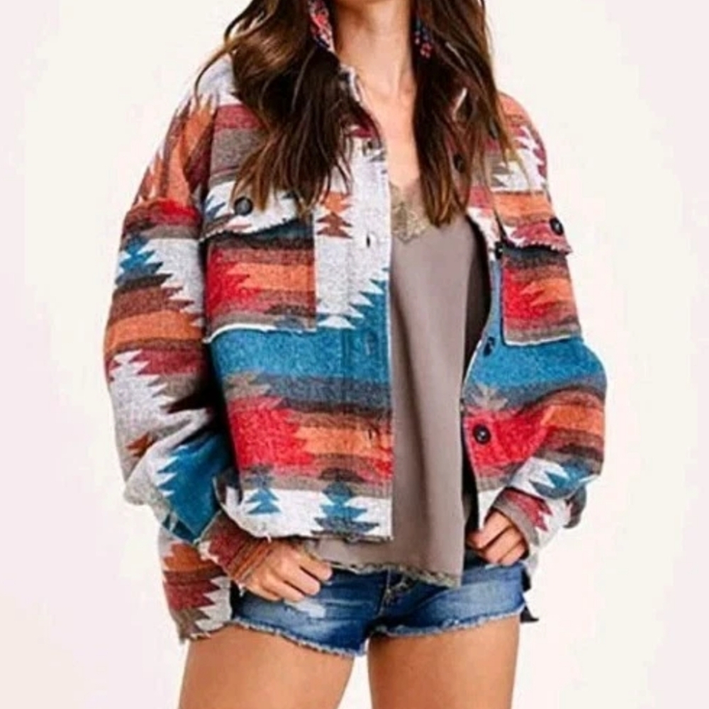 La Miel Shacket Eldora Aztec Shirt Jacket Flannel Southwestern Rockabilly Large